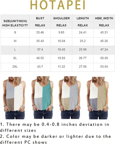 Vista 6 de HOTAPEI - Camisetas sin mangas con cuello en V, de punto, estilo casual, con bloques de color, a rayas, para mujer