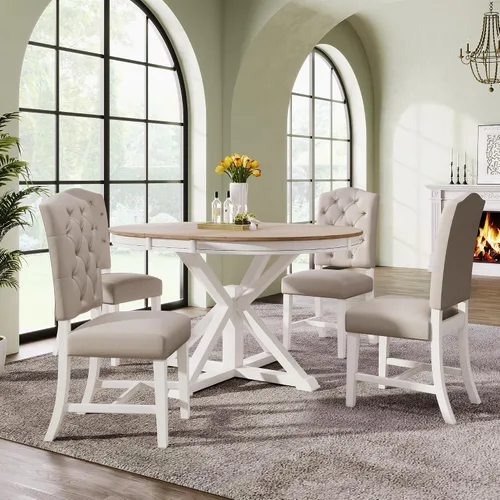 Vista 9 de Harper & Bright Designs TREXM - Juego de mesa de comedor de estilo retro funcional con mesa extensible y 4 sillas tapizadas para comedor y sala