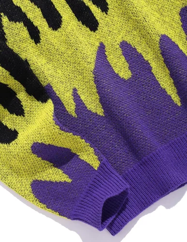 Vista 111 de ZAFUL Y2K - Suéter casual con estampado de llama estética para hombre, suéter de punto holgado, manga larga, cuello redondo