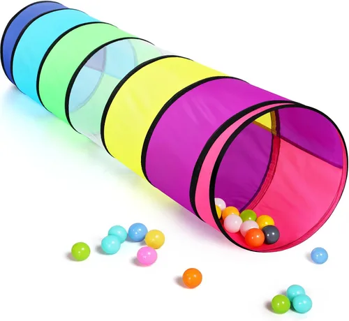 Vista 12 de Moncoland Tienda de campaña de túnel de juego para niños pequeños, paquete de 2 coloridos juguetes de túnel de gateo desplegable para bebés