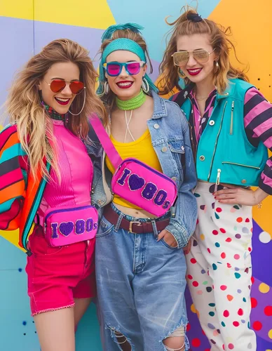 Vista 2 de Riñonera de neón de los años 80, bolsas cruzadas ajustables retro, riñoneras, para mujer, fiesta temática de los años 80, Rosa Rojo, Pequeña, Bolso
