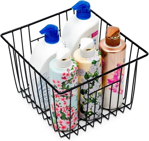 Vista 3 de SANNO - Canasta rústica organizadora, de alambre, para almacenamiento en congelador o refrigerador, abierta con asas, para gabinete, alacena
