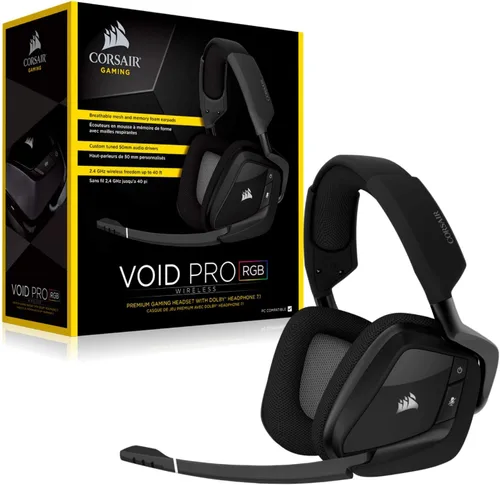 Vista 7 de CORSAIR Void PRO - Auriculares inalámbricos RGB para juegos, Dolby 7.1 Surround Sound para PC, certificados por Discord, controladores de 1.969 in