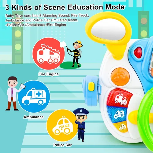 Vista 4 de Love&Mini Juguetes de volante para niñas y niños, juguetes de automóvil para bebés con luz y música, juguete educativo de aprendizaje de simulación