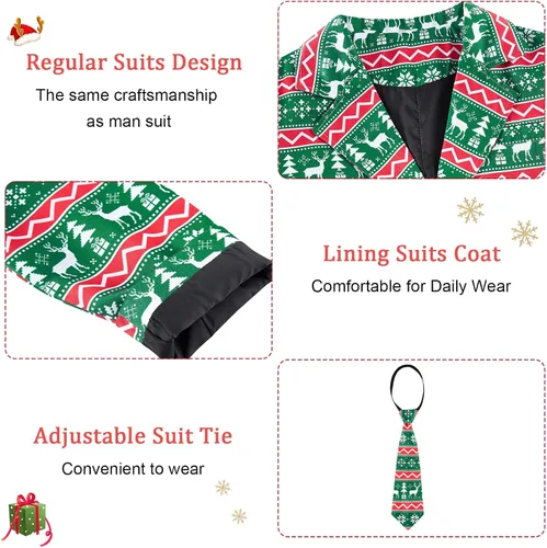 Vista 5 de Funnycokid Trajes de Navidad para niños, 3 piezas, ropa formal para niños, juego de traje feo para graduación, fiesta de Navidad, boda con corbata