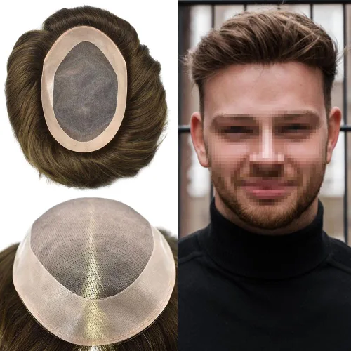 Vista 17 de Toupee - Sistema de cabello para hombre, monofilamento fino duradero, monofilamento europeo de repuesto para hombres, piezas de pelo