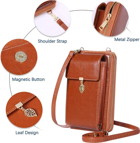 Vista 3 de HUANLANG Bolsos cruzados pequeños para teléfono celular de cuero para mujer
