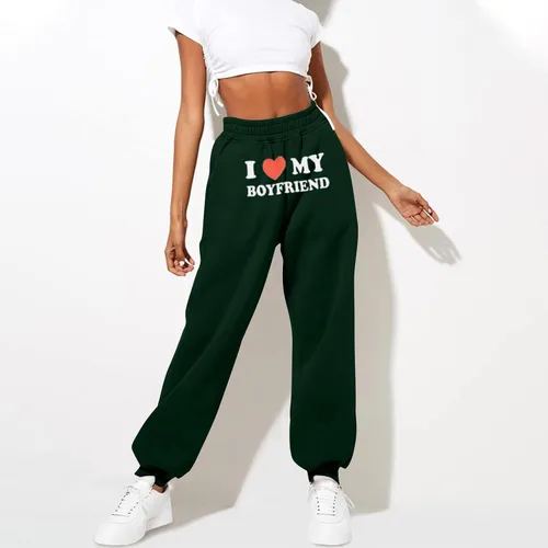 Vista 3 de I Love My Boyfriend - Pantalones deportivos para mujer, de cintura alta, casuales, holgados, con cintura elástica, pantalones de forro polar