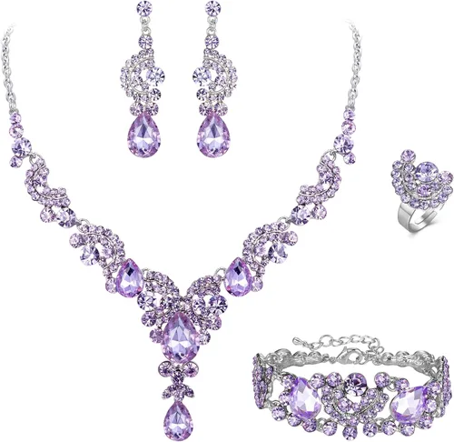 Vista 39 de Ever Faith - Conjunto de collar y aretes de lágrima con cristales de diamantes de imitación para novia, ondas florales