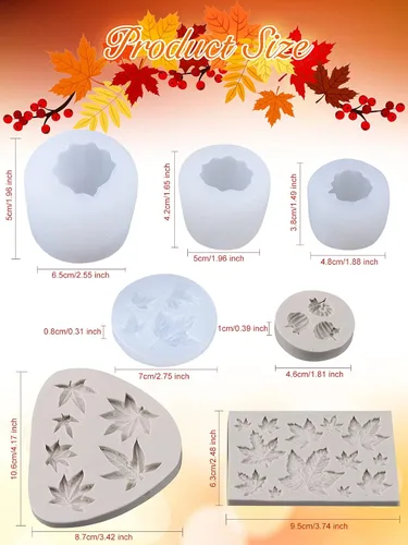 Vista 2 de 7 moldes de resina de Halloween de Acción de Gracias, moldes de silicona para fondant de calabaza de Kalolary y arce, molde epoxi de calabaza 3D