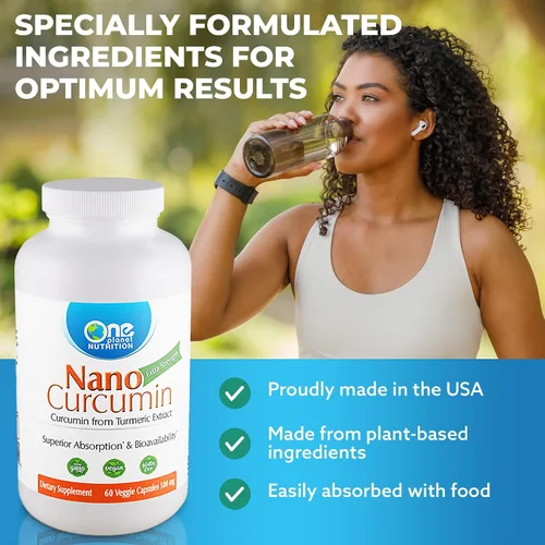 Vista 6 de One Planet Nutrition Nano Curcumina 500 mg cápsulas vegetales (60 porciones), Nano para alta absorción, apoya el bienestar general, sin OMG, vegano
