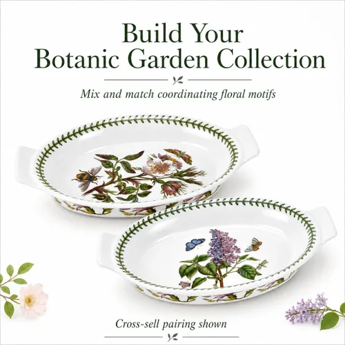 Vista 8 de Portmeirion Botanic Garden - Plato ovalado para gratinar pequeño, 10 pulgadas para asar, gartin y hornear, hecho de porcelana fina, apto para horno