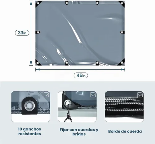 Vista 2 de Cubierta Universal para Carretilla Elevadora, Accesorios para Carretillas Elevadoras 45 x 33in, Gris Translúcido