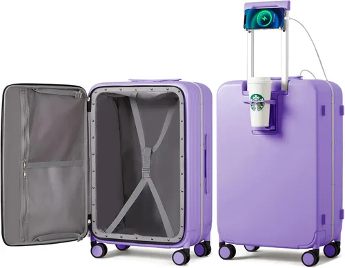 Vista 13 de mixi Equipaje PC Hardside Rolling maleta con rueda giratoria, cerradura TSA, soporte para teléfono y vaso, Verde aguacate