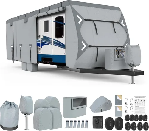 Vista 12 de Mofeez Travel Trailer RV Cover, Extra-Thick Upgraded 7 Layers for Camper Cover 16'-18' Windproof Waterproof Rip-Stop RV Covers with Adhesive Repair