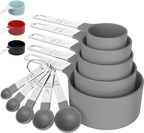 Vista 11 de TILUCK Juego de tazas y cucharas medidoras, tazas y cucharas apilables, tazas medidoras anidables con mango de acero inoxidable, accesorios de Negro