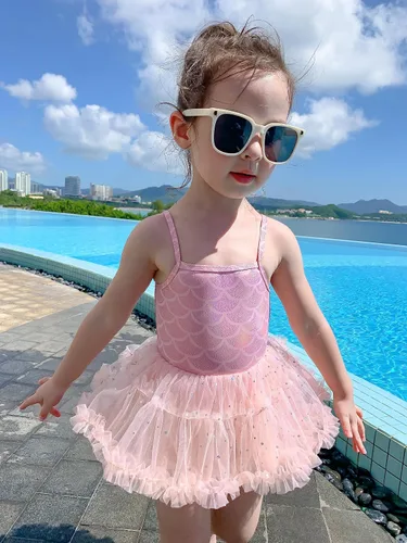 Vista 2 de Nomi&Me Traje de baño para niña pequeña, traje de baño de una pieza, vestido de tutú de sirena de princesa, falda de natación