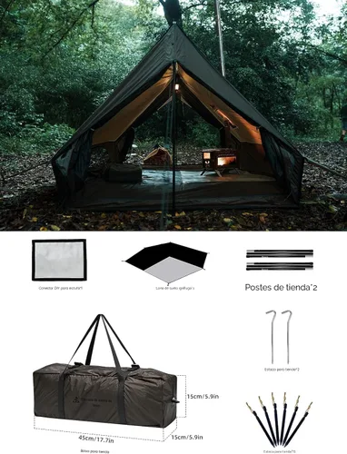 Vista 2 de Hot Tent with Stove Jack – 4 Season Waterproof & Windproof Shelter for 1–6 People, Lightweight for Camping, Hiking, Hunting & Fishing