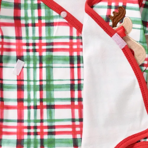 Vista 7 de Conjunto de ropa de invierno para bebé prematura de manga larga a cuadros, kimono para bebé, conjunto de ropa de invierno