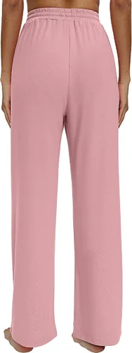Vista 4 de Neer Paquete de 3 pantalones de yoga para mujer con bolsillos, cintura alta, cómodos, con cordón, pantalones deportivos sueltos de pierna ancha