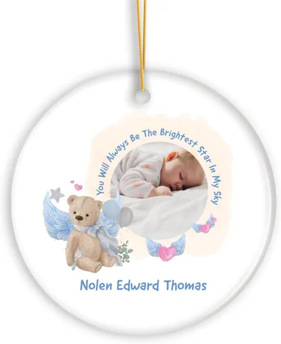 Vista 17 de Adornos de Navidad personalizados con foto, adorno de recuerdo personalizado con nombre de bebé, nuevo regalo de bebé, recuerdo de bebé