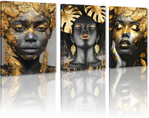 Vista 66 de MAMAGO Lienzo decorativo para pared, pintura de belleza dorada y negra, fotos de mujeres africanas, hermosos pósteres de mujer negra, impresiones