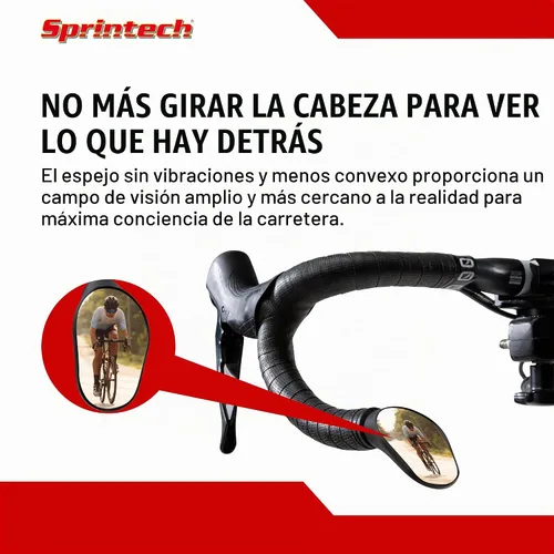 Vista 3 de Sprintech Espejo de Bicicleta Cóncavo Chapado en Cromo Fabricado en Suiza para Manillar – Terminado a Mano, Ajustable, Superficie Reflectante Negro