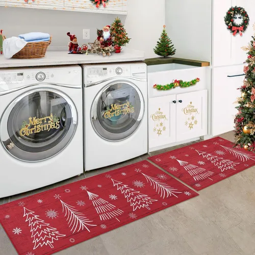 Vista 7 de CAROMIO Tapete de cocina de Navidad, lavable, antideslizante, tapete decorativo de Navidad, tapete antideslizante para fregadero de lavandería, 17 x