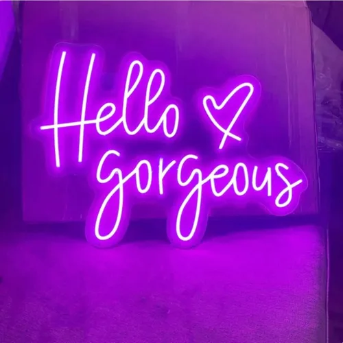 Vista 17 de Letrero de neón LED con texto en inglés «Hello Gorgeous LED», luz nocturna de neón para pared, fiesta de cumpleaños, boda, bar, club, decoración