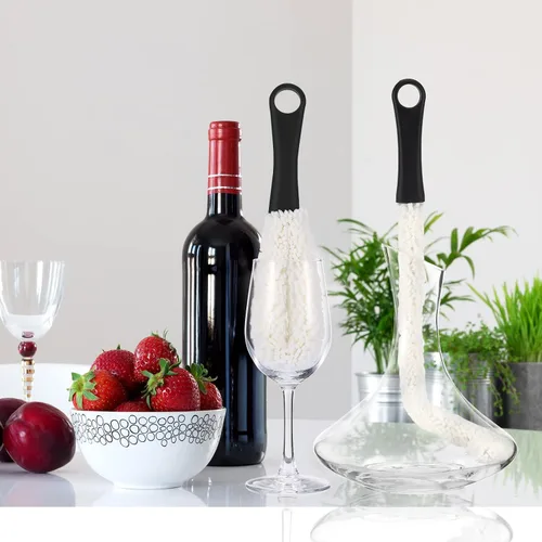 Vista 4 de 3 piezas de cepillo de limpieza de decantador flexible y 400 piezas de decantador reutilizable cuentas de limpieza para decantadores de vino, copas
