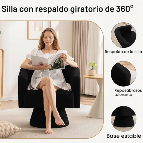 Vista 5 de ClinQ Silla giratoria de barril acento, juego de sillas redondas tapizadas de teddy extragrandes, silla de tocador moderna de lujo de 360°