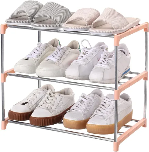 Vista 15 de Jucaifu - Estante pequeño apilable para zapatos, ahorro de espacio para entrada, pasillo y armario, organizador y almacenamiento (3 niveles, negro)