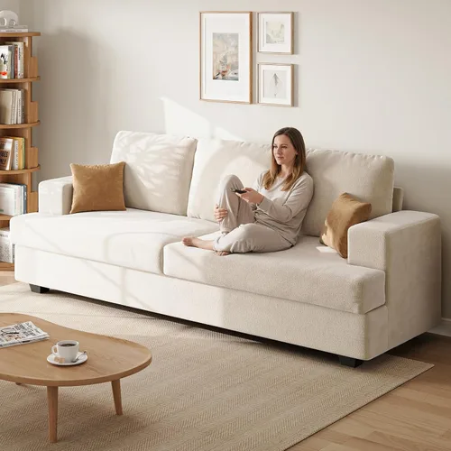 Vista 10 de Camillas marrones de 89 pulgadas para sala de estar, sofá de 3 plazas con asiento profundo, sofá biplaza de gran tamaño para apartamentos y espacios