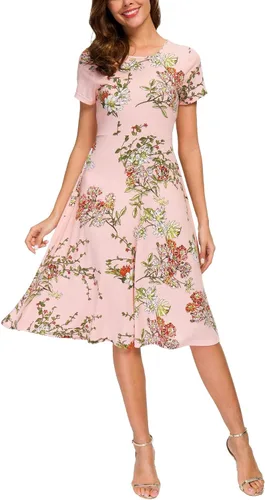 Vista 10 de Urban CoCo Vestido de manga corta para mujer, acampanado, con estampado floral, longitud por debajo de las rodillas # 1