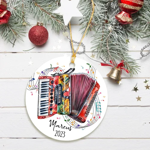 Vista 3 de Adorno de acordeón personalizado de Navidad con nombre, adorno de acordeón personalizado para árbol de Navidad 2026, adorno de acordeón