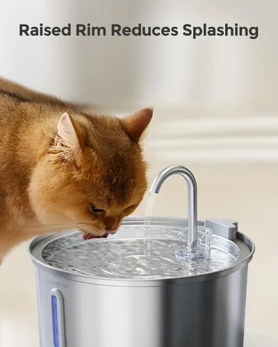 Vista 6 de Fuente de agua para gatos de acero inoxidable: fuente para gatos de 108 oz/3.2 L para beber Dispensador de tazón de agua silencioso para gatos