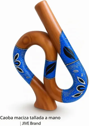 Vista 4 de Didgeridoo en forma de S de madera de caoba de JIVE – Tallado a mano, pintado a mano, tamaño de viaje con tono resonante profundo, popular