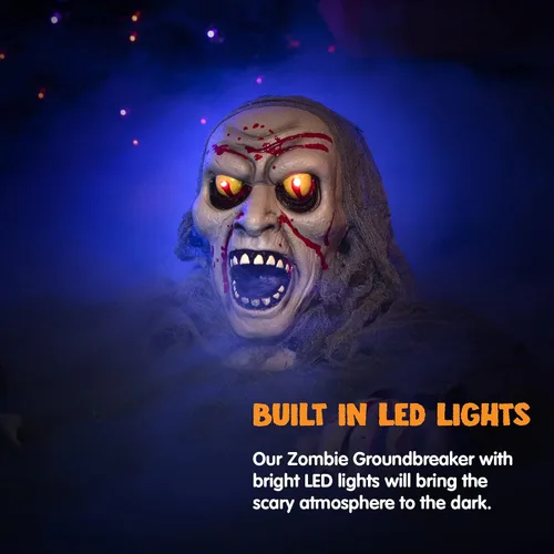 Vista 2 de JOYIN Decoraciones de Halloween para exteriores con luz zombi con manchas de sangre y sonido espeluznante para decoración exterior de Halloween