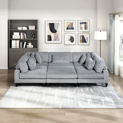 Vista 18 de Lexicon Sofá modular de 120 pulgadas, sofá modular de microfibra de gran tamaño de 4 plazas en forma de L, 6 almohadas decorativas y arreglo Beige