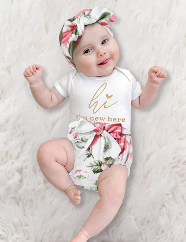 Vista 2 de Ropa para bebé recién nacida, conjunto de mameluco de arcoíris, conjunto corto de verano para hermana pequeña, 3 piezas