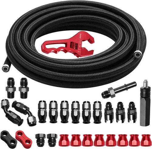 Vista 7 de Kit de línea de combustible de PTFE 6AN, manguera de línea de combustible de PTFE trenzada de nailon 6AN 20 pies E85 con conexión de extremo