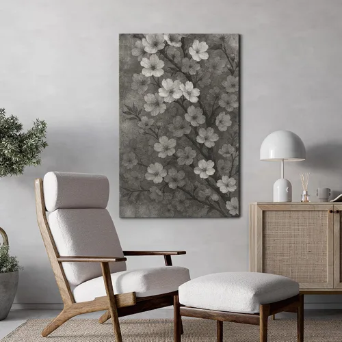 Vista 2 de wall26 Impresión en Lienzo Arte de Pared Flor de Cerezo Monocromática Estilo Vintage Floral Rústico Dramático Duotono Oscuro para Sala de Estar