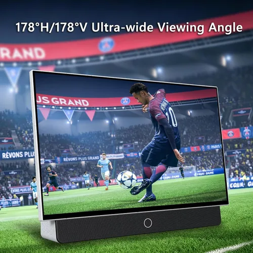 Vista 6 de TV portátil de 27 pulgadas FHD 1080P Android14 OS con Google TV, batería de 9000 mAh, Dolby Audio, 100% sRGB, asistente de Google, mango de cuero