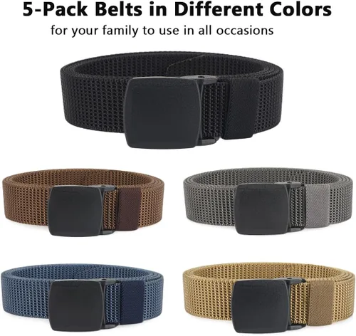 Vista 8 de WYuZe Paquete de 5 cinturones militares de nailon de 1.25 pulgadas para hombre, sin metal, ligero, ajustable, para trabajo, casual, TSA y viajes