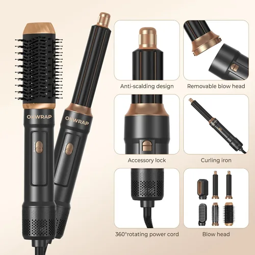 Vista 8 de Cepillo Secador de Cabello 6 en UNO, Juego de Herramientas de Peinado de Varita Rizadora, Secador de Cabello de Aire Caliente Iónico, Secador