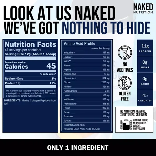 Vista 5 de NAKED Péptidos de colágeno marino en polvo de proteína - Sin sabor - de bacalao capturado en la naturaleza - Apto para dieta Paleo, sin OMGs, sin