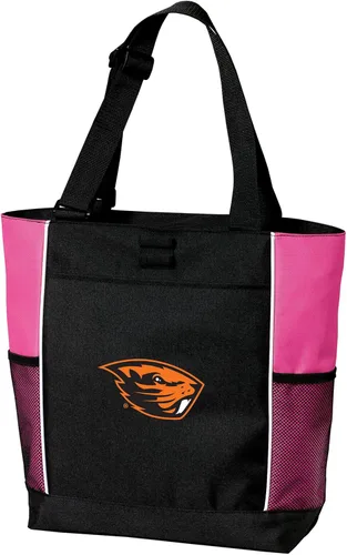 Vista 6 de Broad Bay Official Oregon State Tote Bag - Zippered Carryall Beavers Logo, 600D Polyester Canvas, Adjustable Web Handles, Front Pocket, Side Mesh