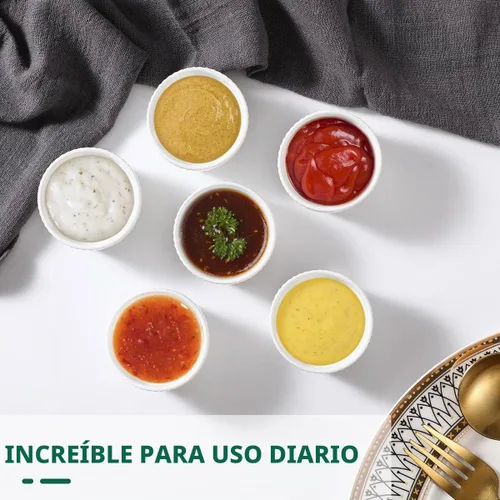 Vista 2 de Juego de 6 mini ramequines de 1.5 onzas, tazas pequeñas para salsa de inmersión, cuenco de inmersión Ramekin, plato de porcelana para soufflé