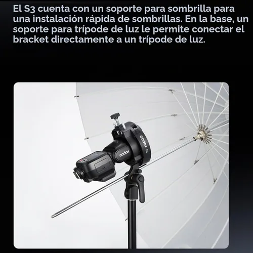 Vista 8 de Godox Soporte de flash Speedlite S3, soporte de montaje Bowens, agujero para paraguas, ± 90 ° de inclinación