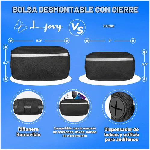 Vista 4 de Correa para perro manos libres con cinturón y bolsa grande con cremallera, correa de cintura para pasear perros, correr y senderismo, costuras Negro